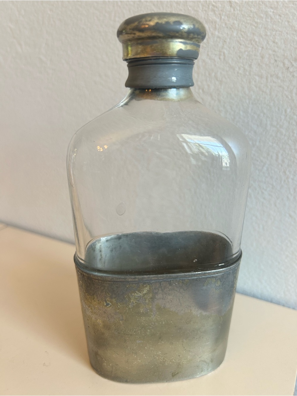 Antique OLRY & CO Victorian Civil War Era Glass & Pewter Flask Philadelphia